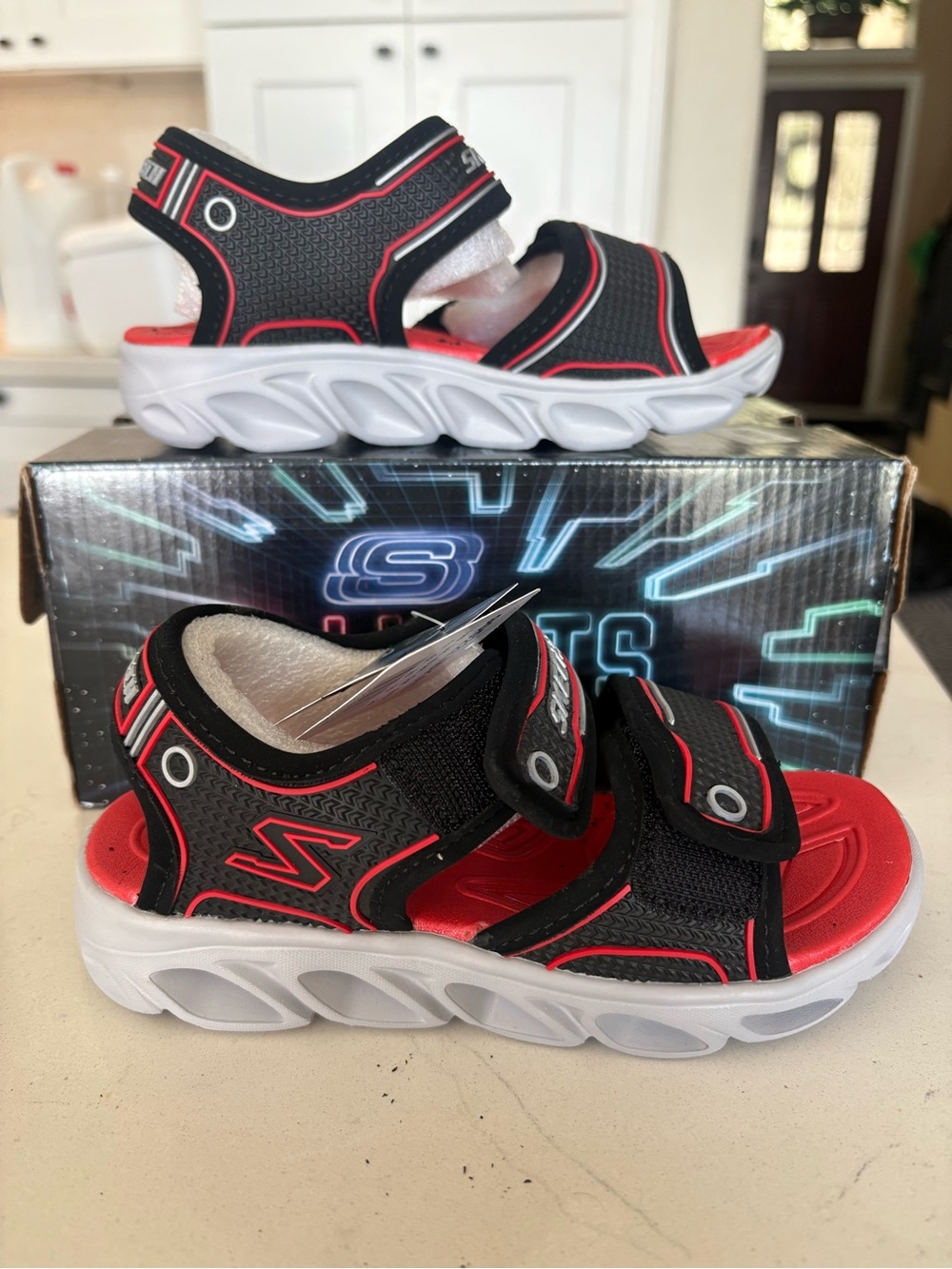 Skechers Kids Black & Red Light-Up Sport Sandals